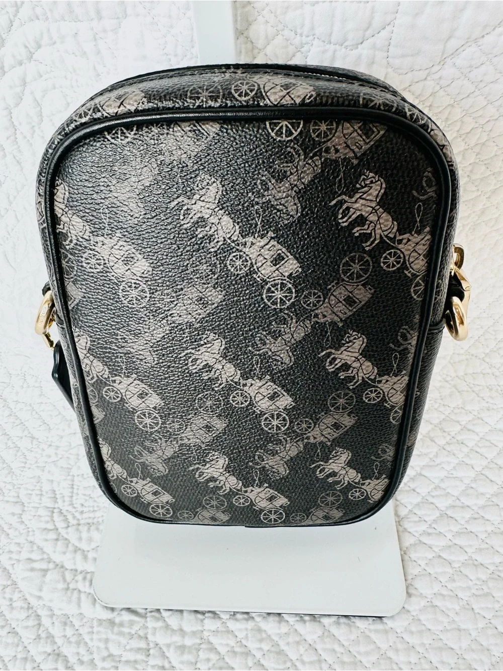 Coach Black Signature Print Crossbody Phone Pouch with Gold Hardware - Picture 3 of 8